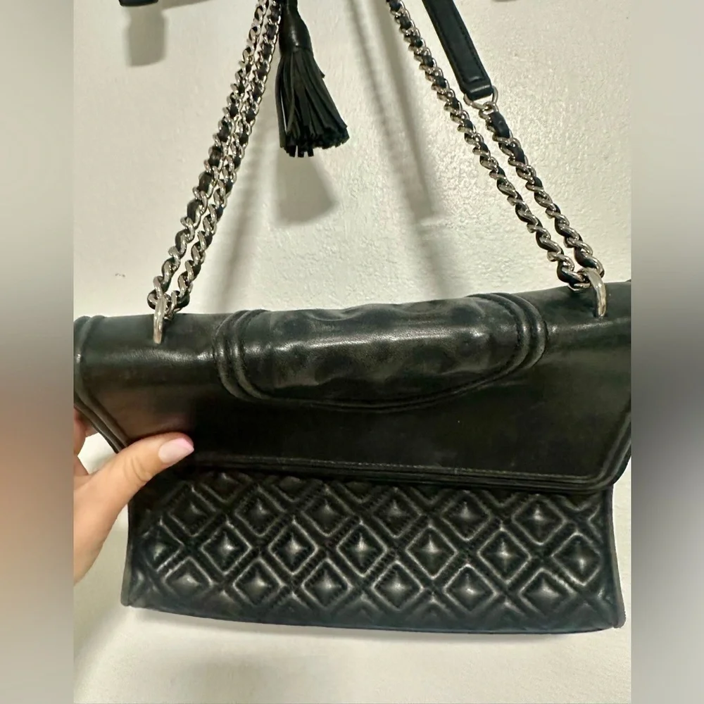 Tory Burch Fleming Leather Convertible Shoulder Bag - Black/silver